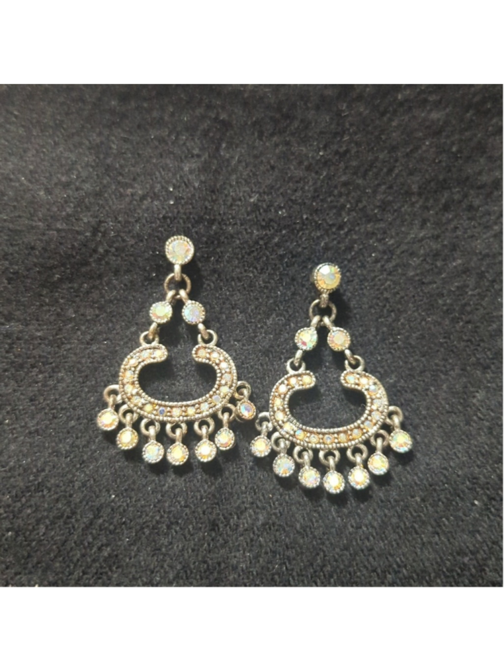 Silver Tone Clear Rhinestone Dangle Statement Earrings